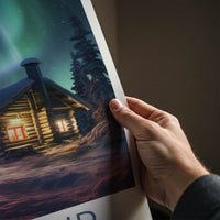 Lapland Poster - Finland Travel Art - Cozy Cabin Aurora Home Decor