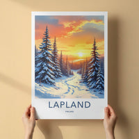 Lapland Poster - Finland Wall Art - Snowy Forest Sunset Home Decor