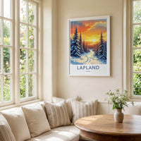 Lapland Poster - Finland Wall Art - Snowy Forest Sunset Home Decor