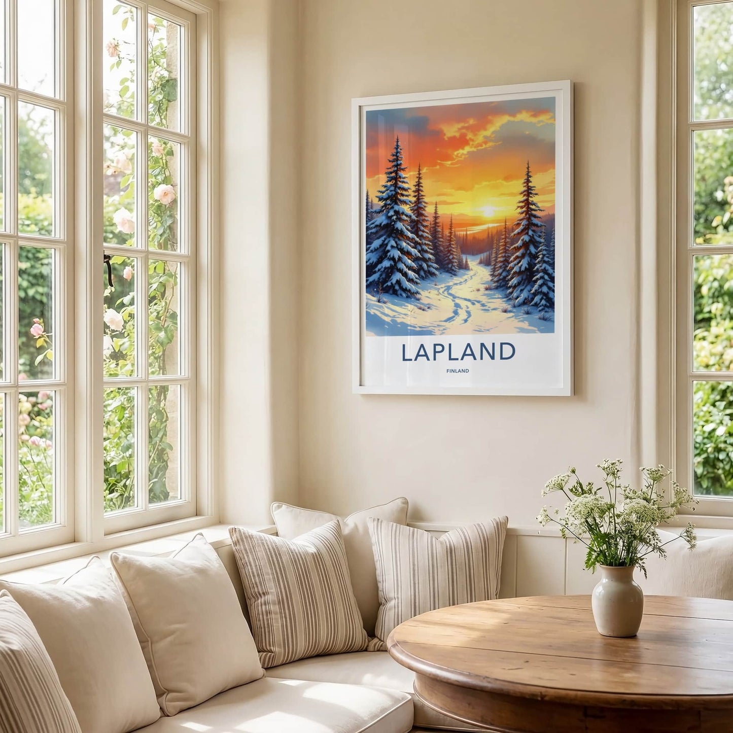 Lapland Poster - Finland Wall Art - Snowy Forest Sunset Home Decor