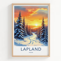 Lapland Poster - Finland Wall Art - Snowy Forest Sunset Home Decor