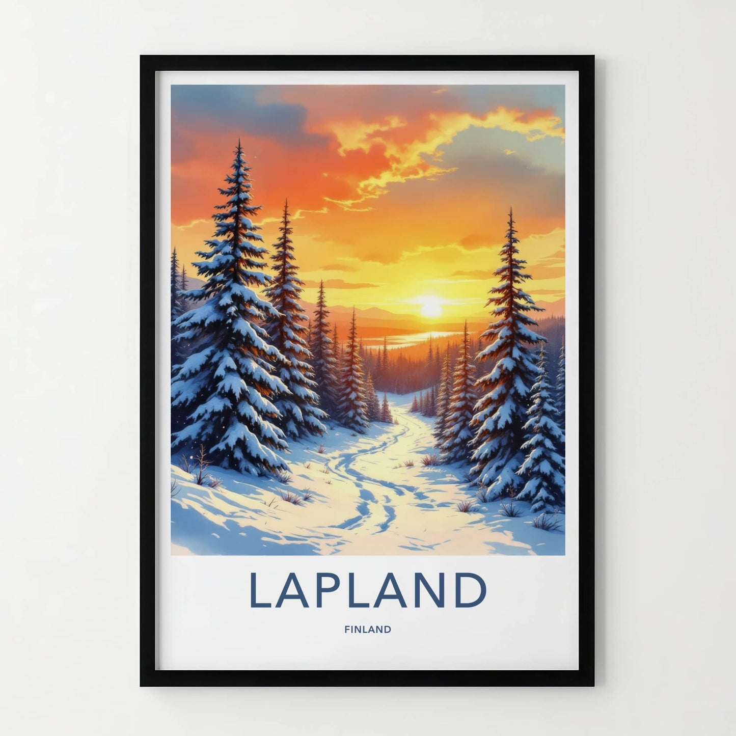 Lapland Poster - Finland Wall Art - Snowy Forest Sunset Home Decor
