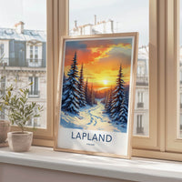 Lapland Poster - Finland Wall Art - Snowy Forest Sunset Home Decor