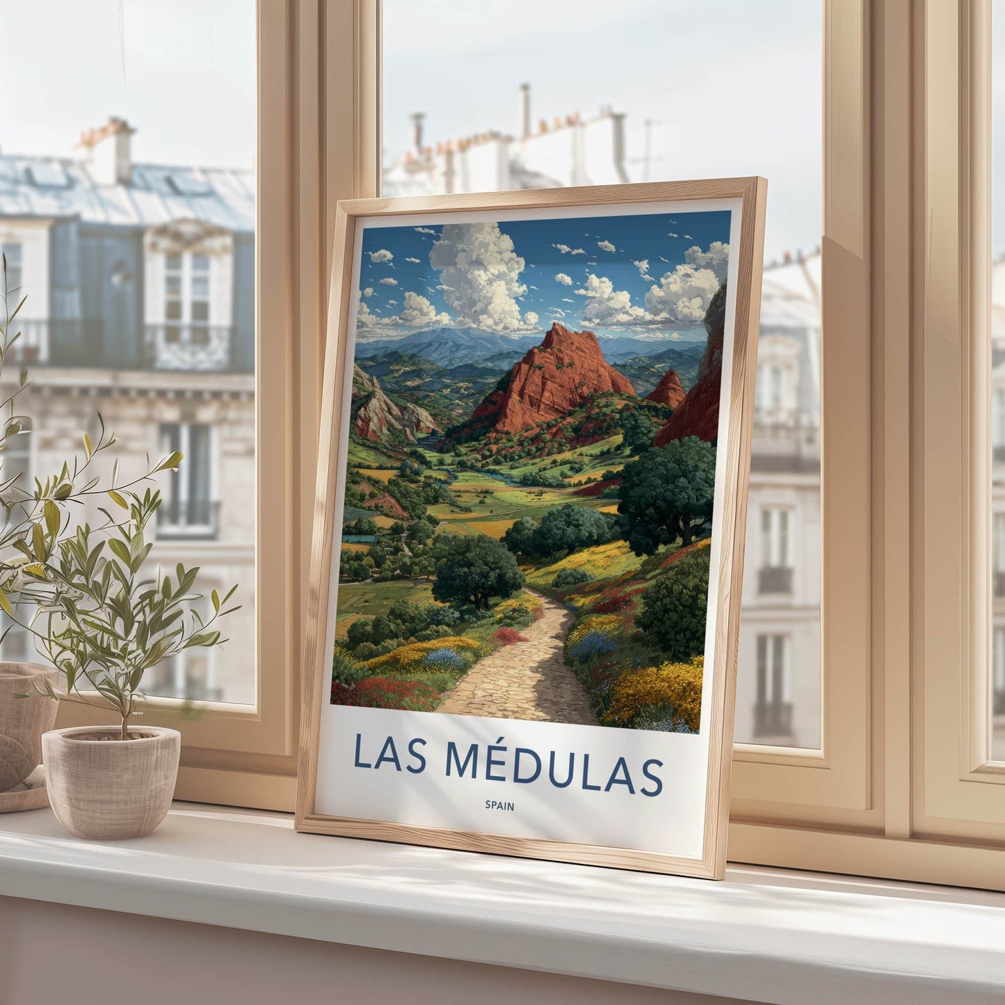 Las Medulas Poster - Spain Travel Art - Winding Path Flowers Home Decor