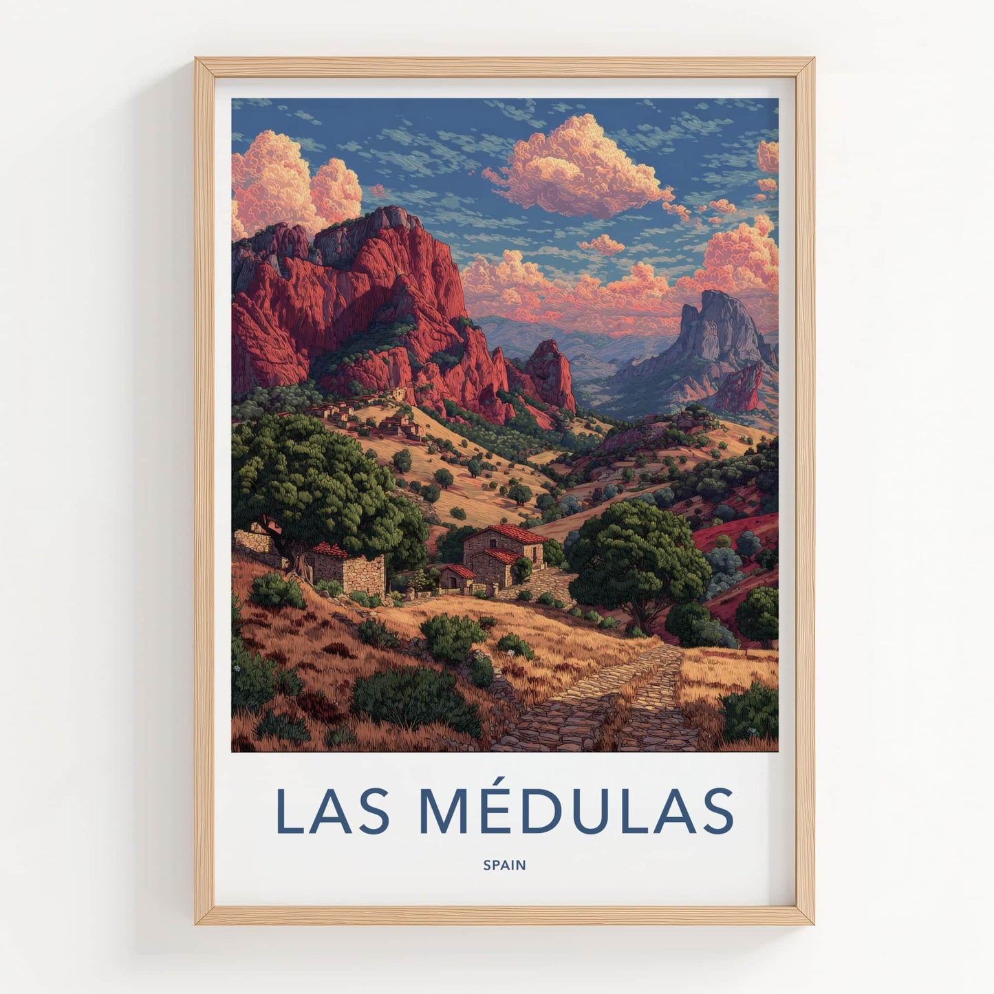 Las Medulas Poster - Spain Travel Print - Red Mountains Town Gallery Art