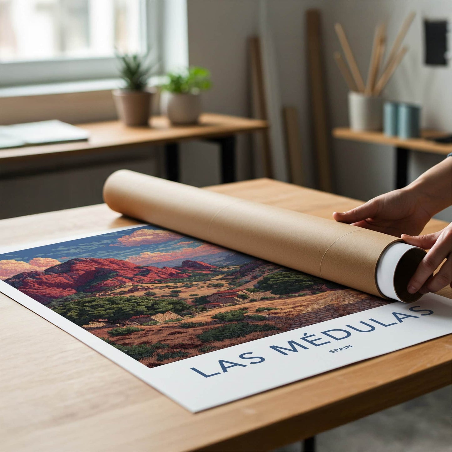 Las Medulas Poster - Spain Travel Print - Red Mountains Town Gallery Art