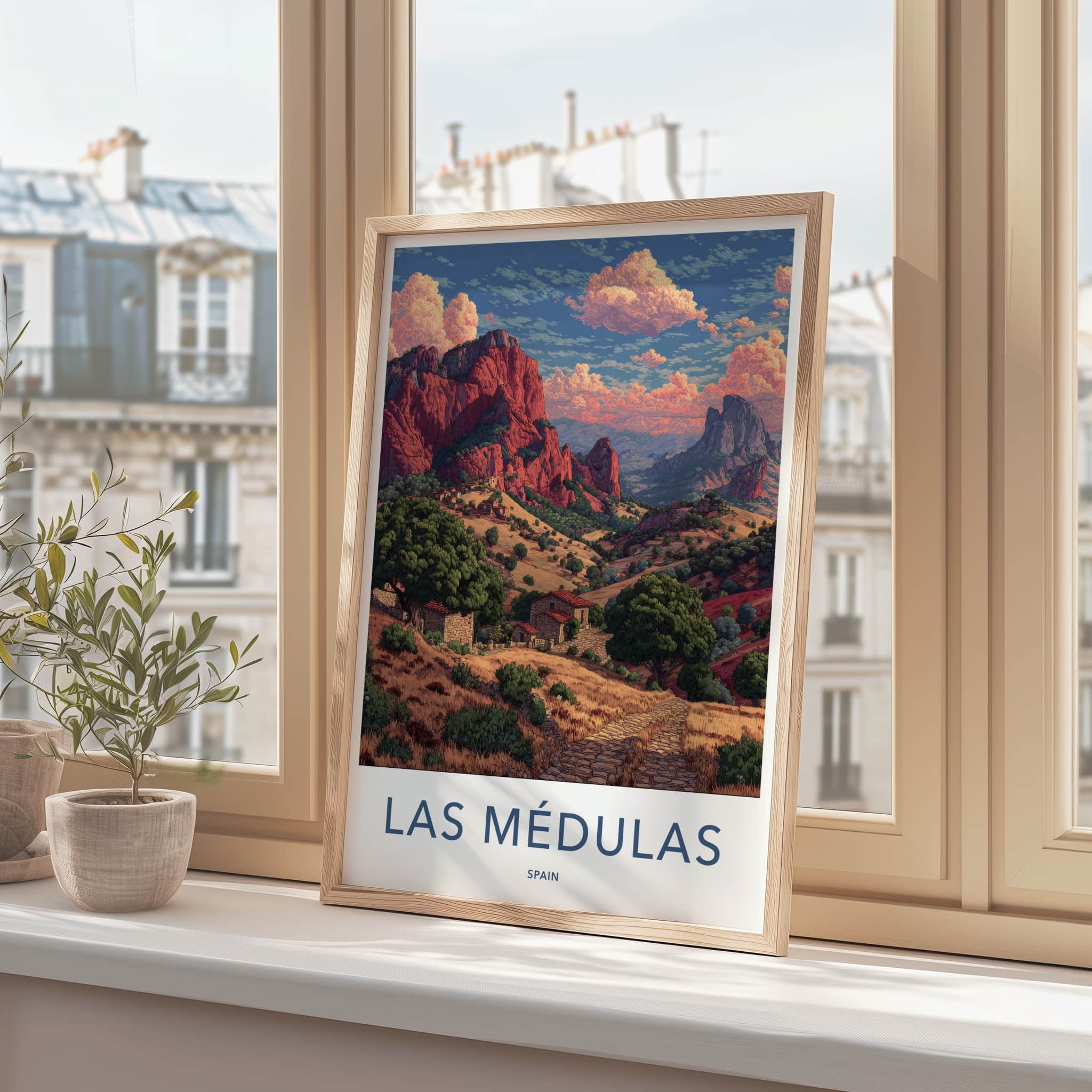 Las Medulas Poster - Spain Travel Print - Red Mountains Town Gallery Art