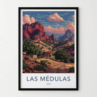 Las Medulas Poster - Spain Travel Print - Red Mountains Town Gallery Art