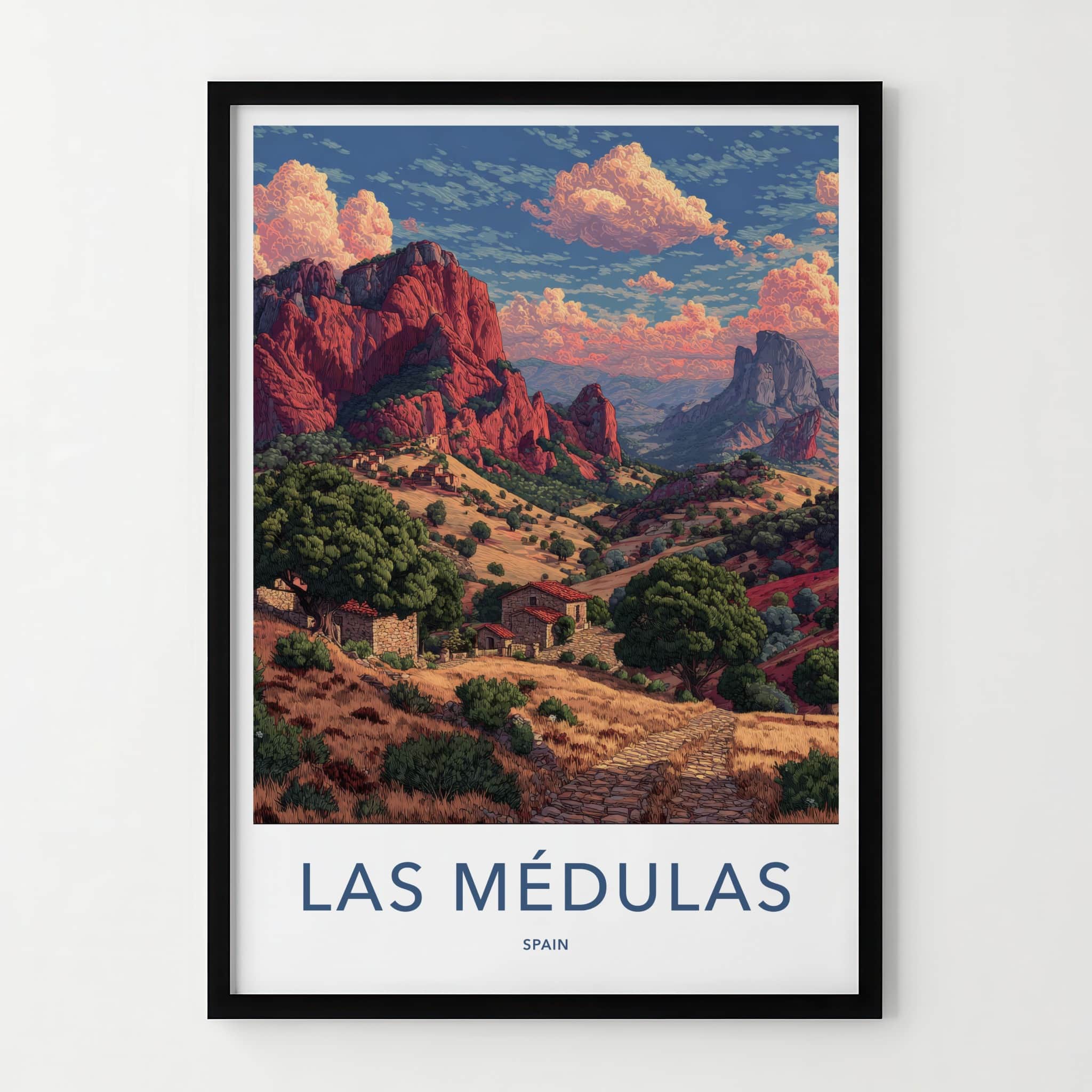 Las Medulas Poster - Spain Travel Print - Red Mountains Town Gallery Art