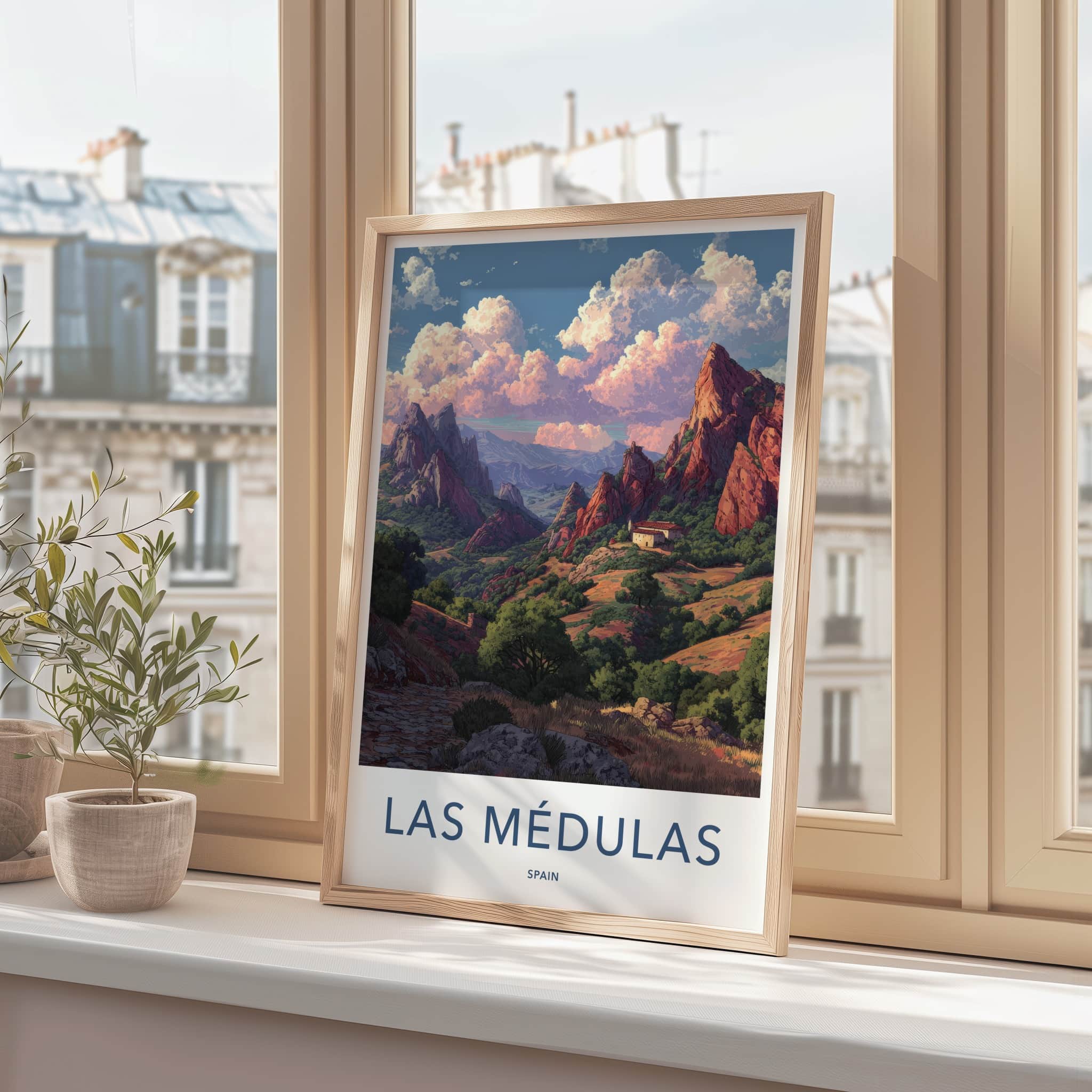 Las Medulas Poster Spain Travel Print Red Peaks Home Decor