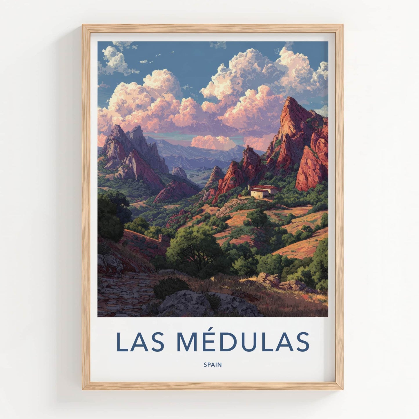 Las Medulas Poster Spain Travel Print Red Peaks Home Decor
