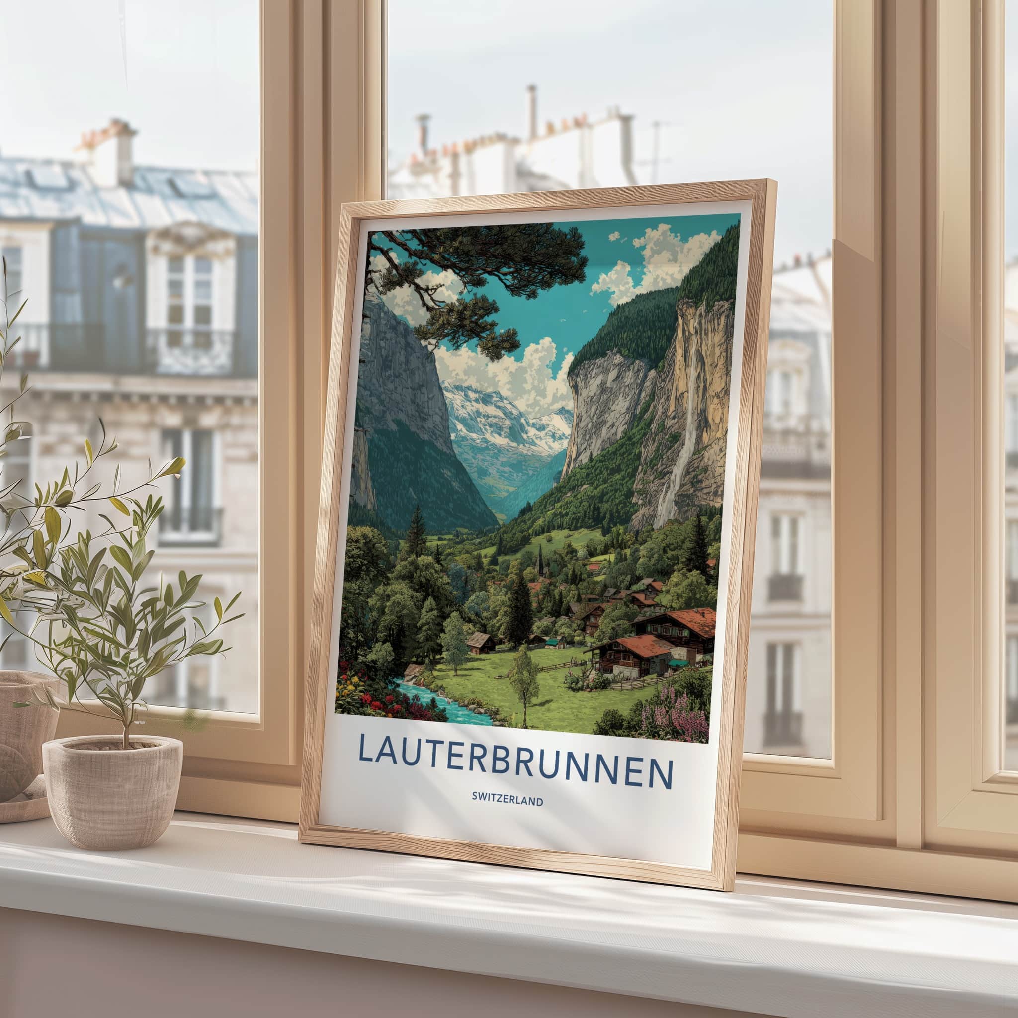 Lauterbrunnen Poster - Switzerland Framed Art - Mountain Valley Village Framed Decor