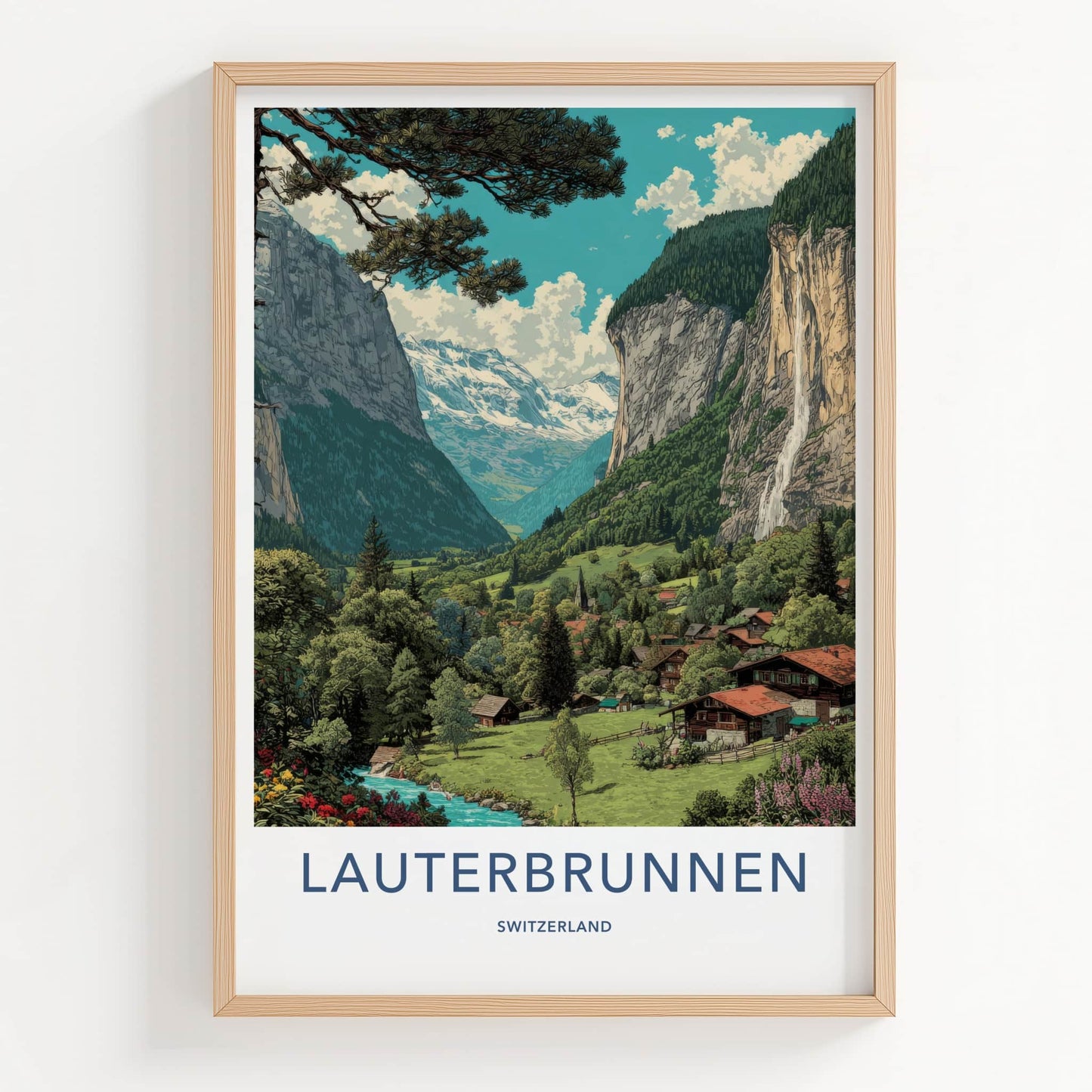 Lauterbrunnen Poster - Switzerland Framed Art - Mountain Valley Village Framed Decor