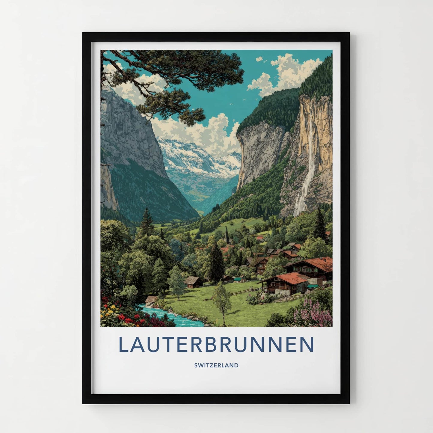 Lauterbrunnen Poster - Switzerland Framed Art - Mountain Valley Village Framed Decor