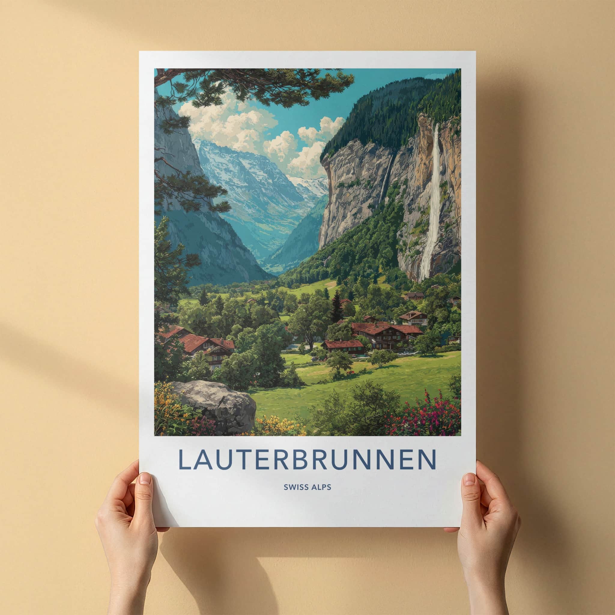Lauterbrunnen Poster - Switzerland Framed Art - Valley Village Waterfall Gallery Art