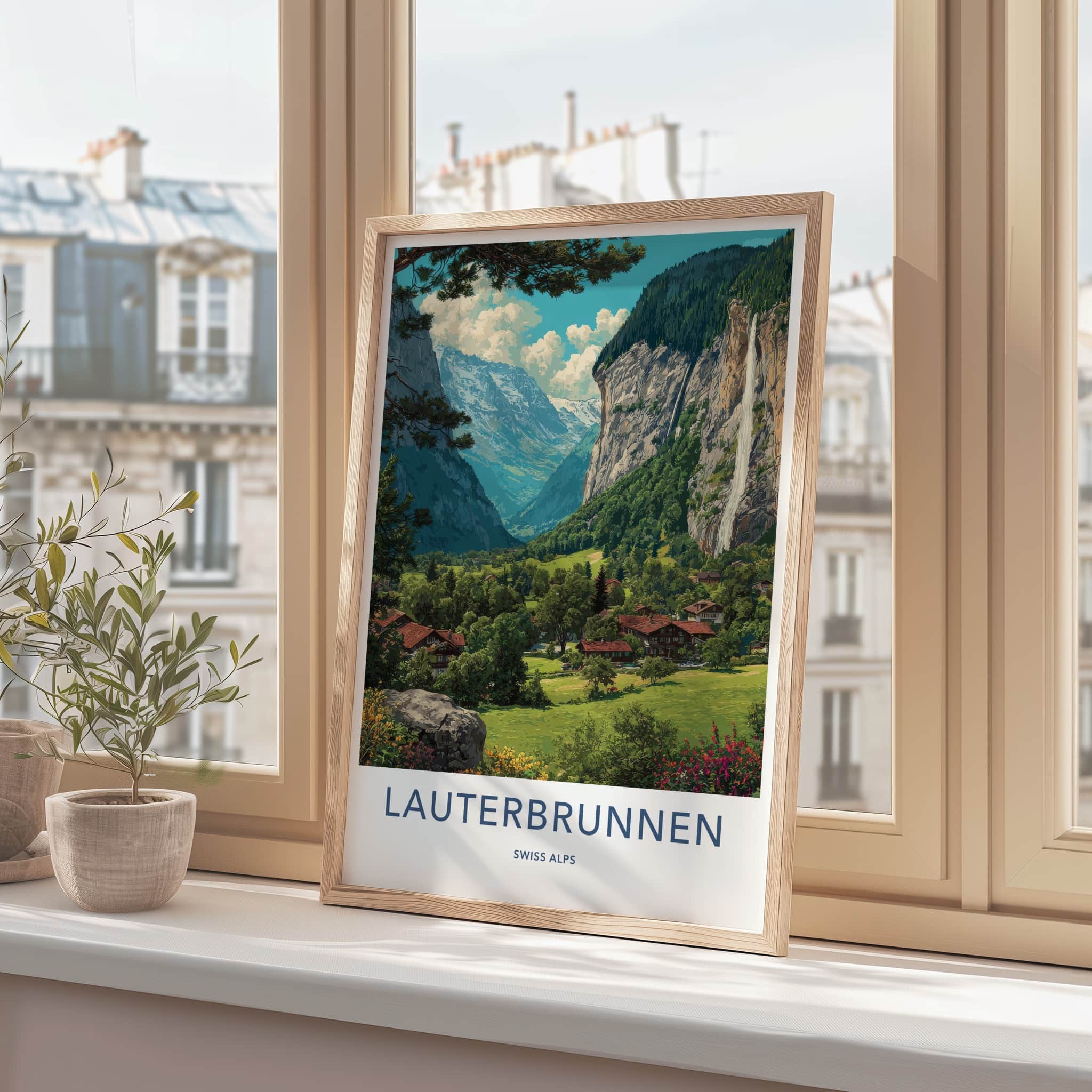 Lauterbrunnen Poster - Switzerland Framed Art - Valley Village Waterfall Gallery Art