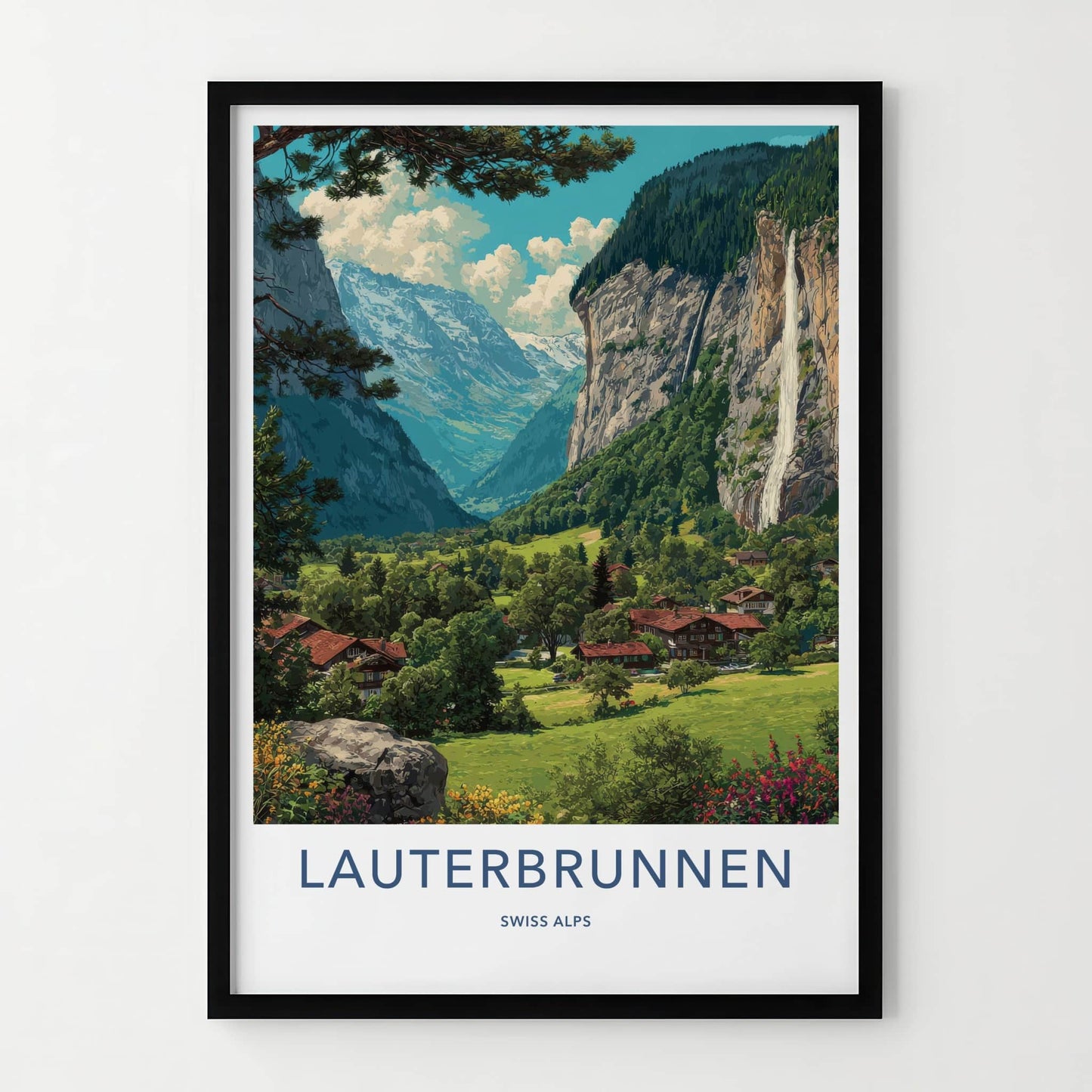 Lauterbrunnen Poster - Switzerland Framed Art - Valley Village Waterfall Gallery Art