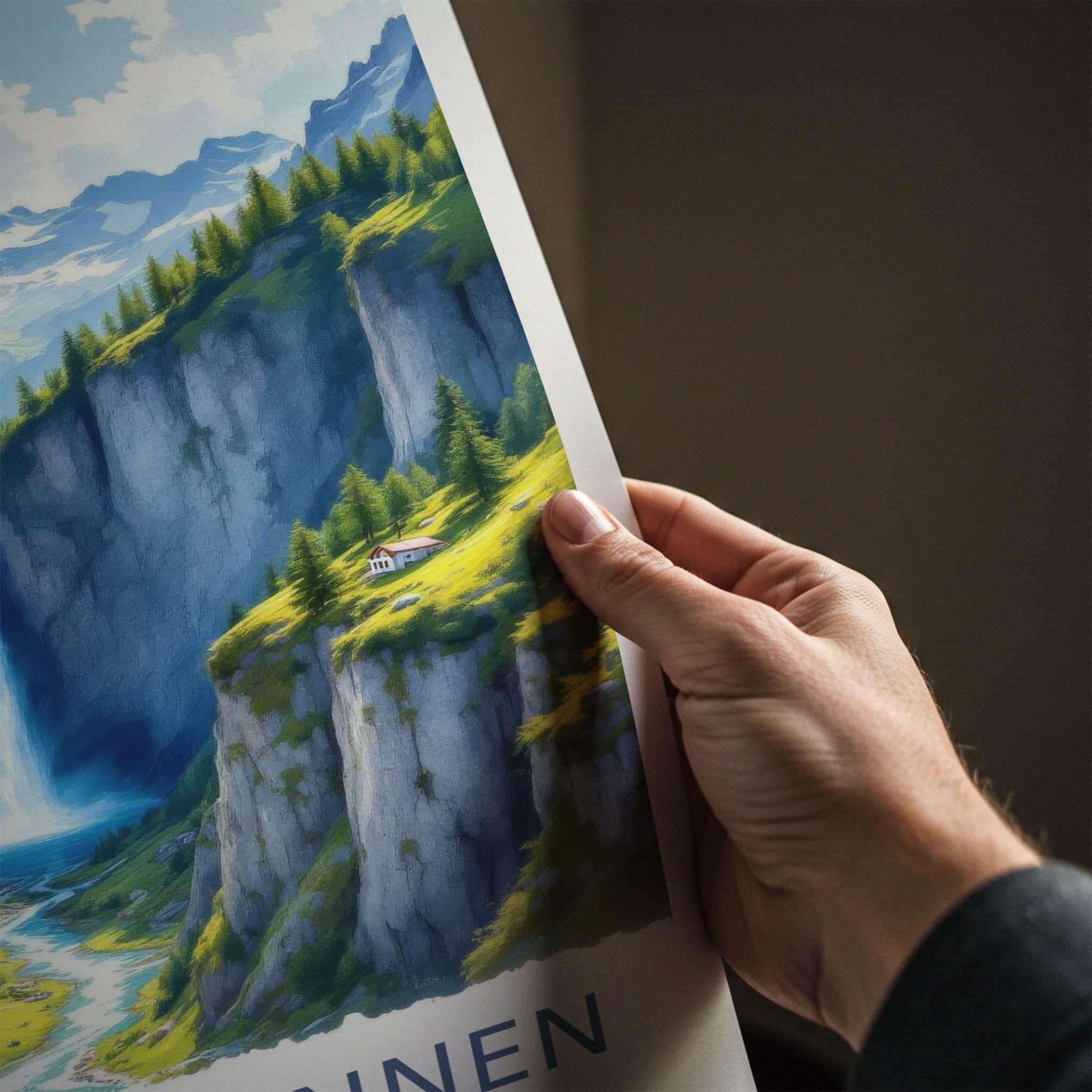 Lauterbrunnen Poster - Switzerland Travel Art - Alpine Waterfall Valley Home Decor