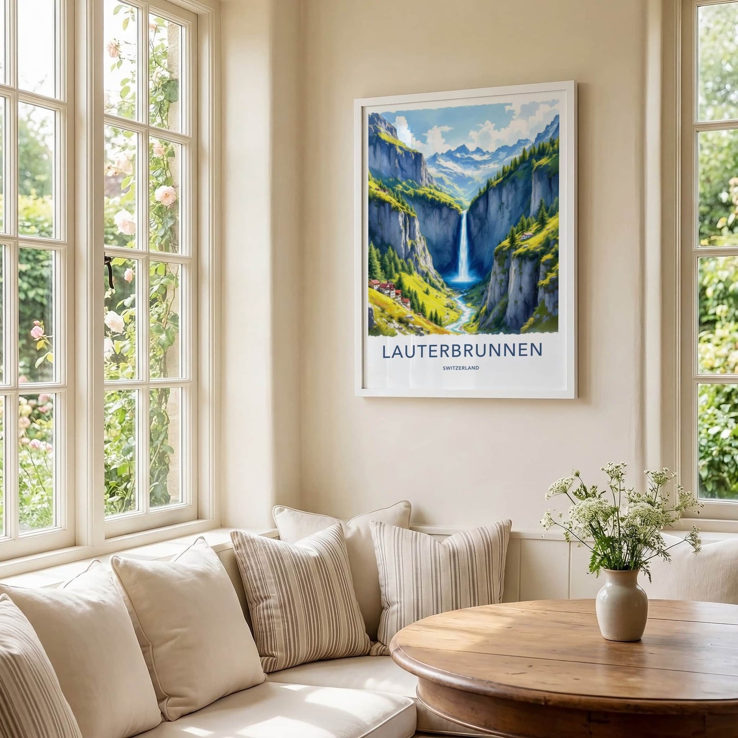 Lauterbrunnen Poster - Switzerland Travel Art - Alpine Waterfall Valley Home Decor