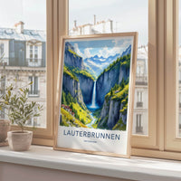 Lauterbrunnen Poster - Switzerland Travel Art - Alpine Waterfall Valley Home Decor
