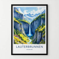 Lauterbrunnen Poster - Switzerland Travel Art - Alpine Waterfall Valley Home Decor
