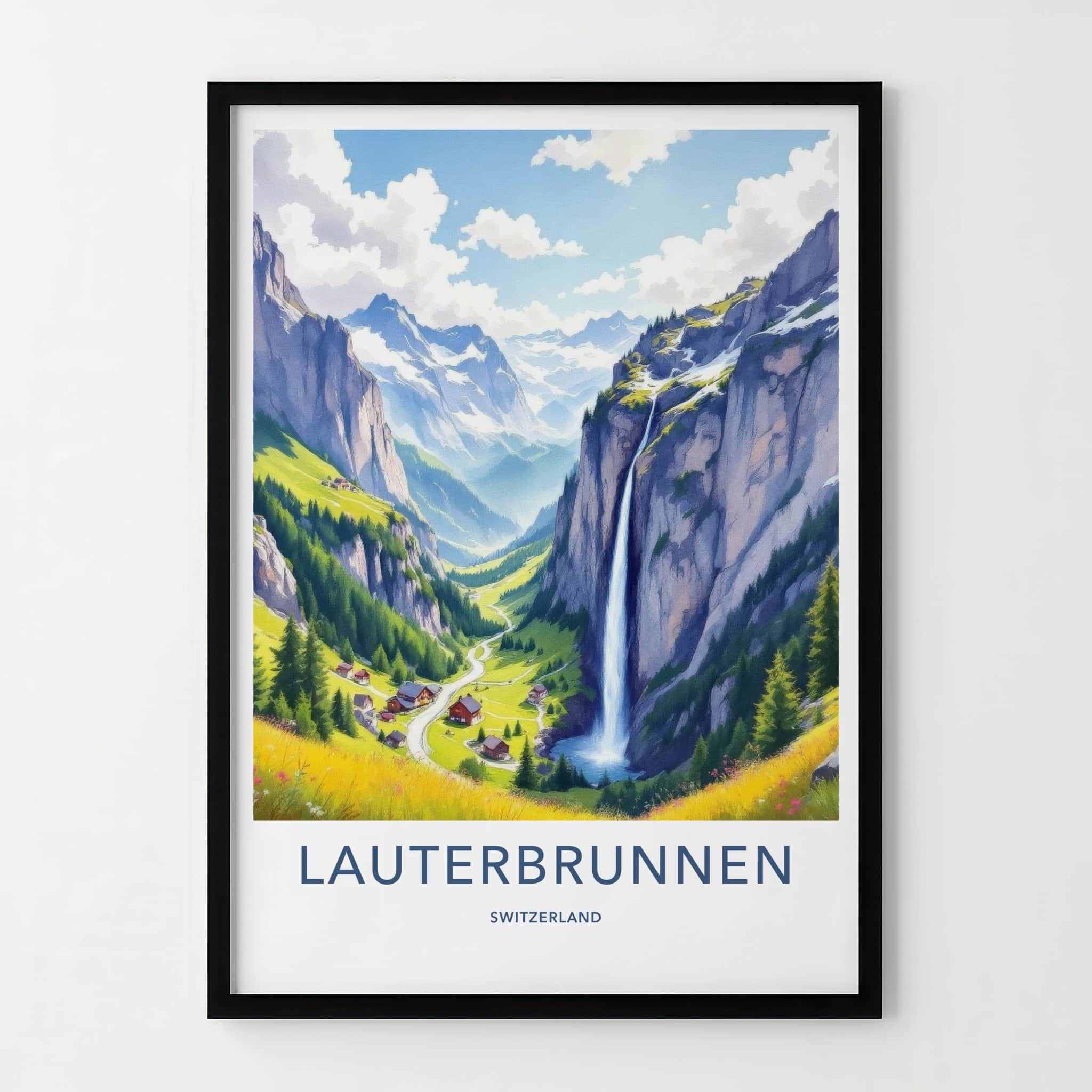 Lauterbrunnen Poster - Switzerland Travel Art - Mountain Valley Waterfall Home Decor