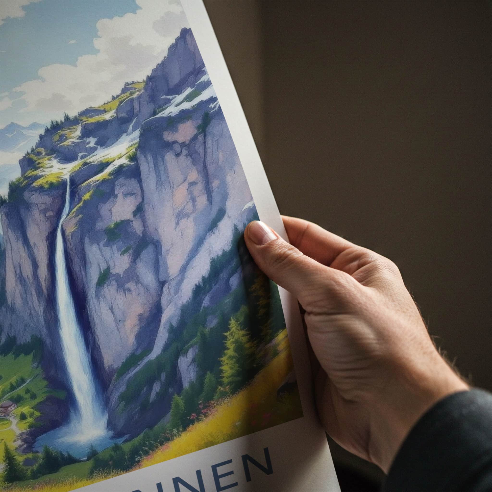 Lauterbrunnen Poster - Switzerland Travel Art - Mountain Valley Waterfall Home Decor