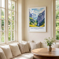 Lauterbrunnen Poster - Switzerland Travel Art - Mountain Valley Waterfall Home Decor