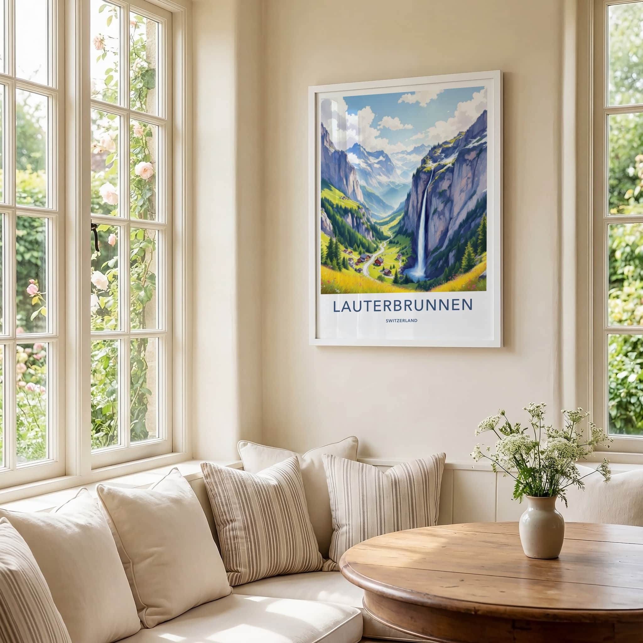 Lauterbrunnen Poster - Switzerland Travel Art - Mountain Valley Waterfall Home Decor