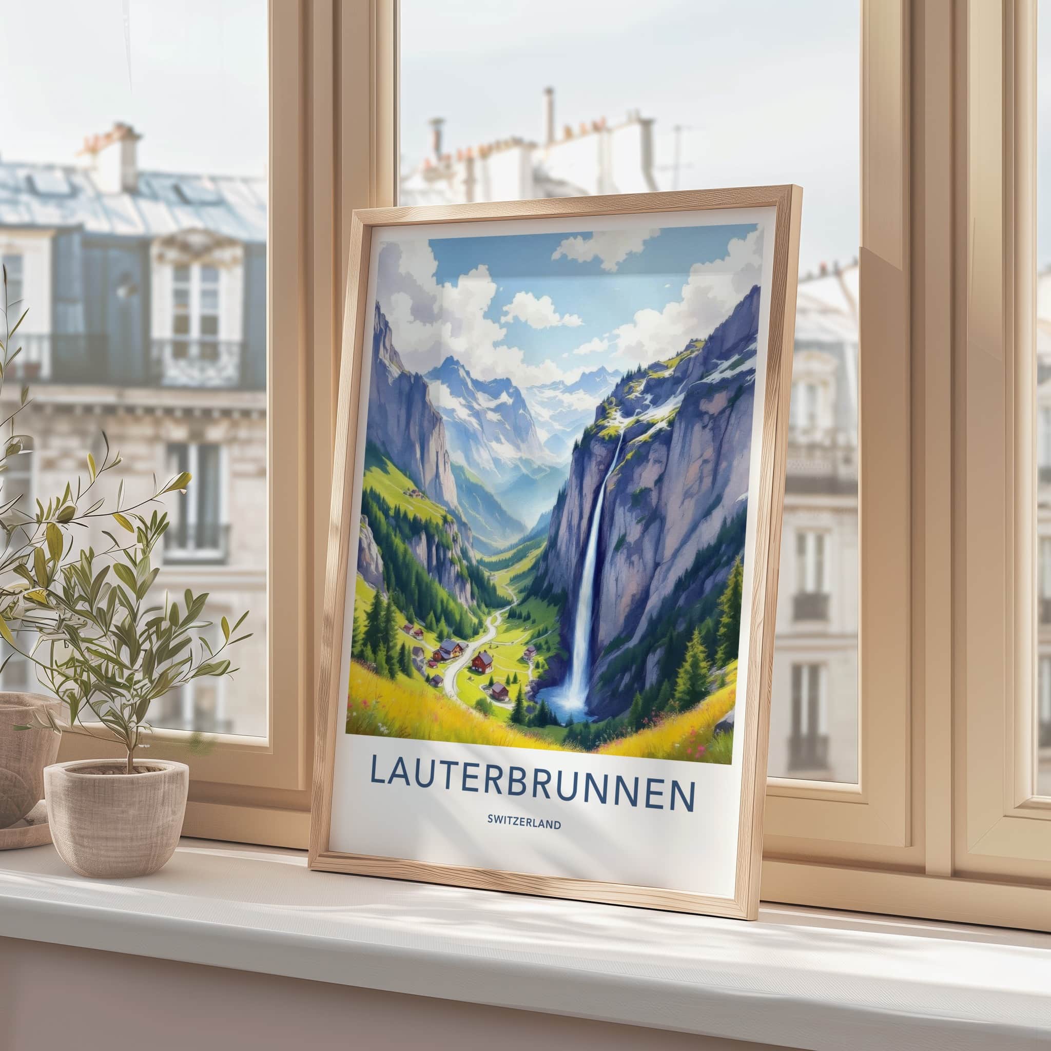 Lauterbrunnen Poster - Switzerland Travel Art - Mountain Valley Waterfall Home Decor