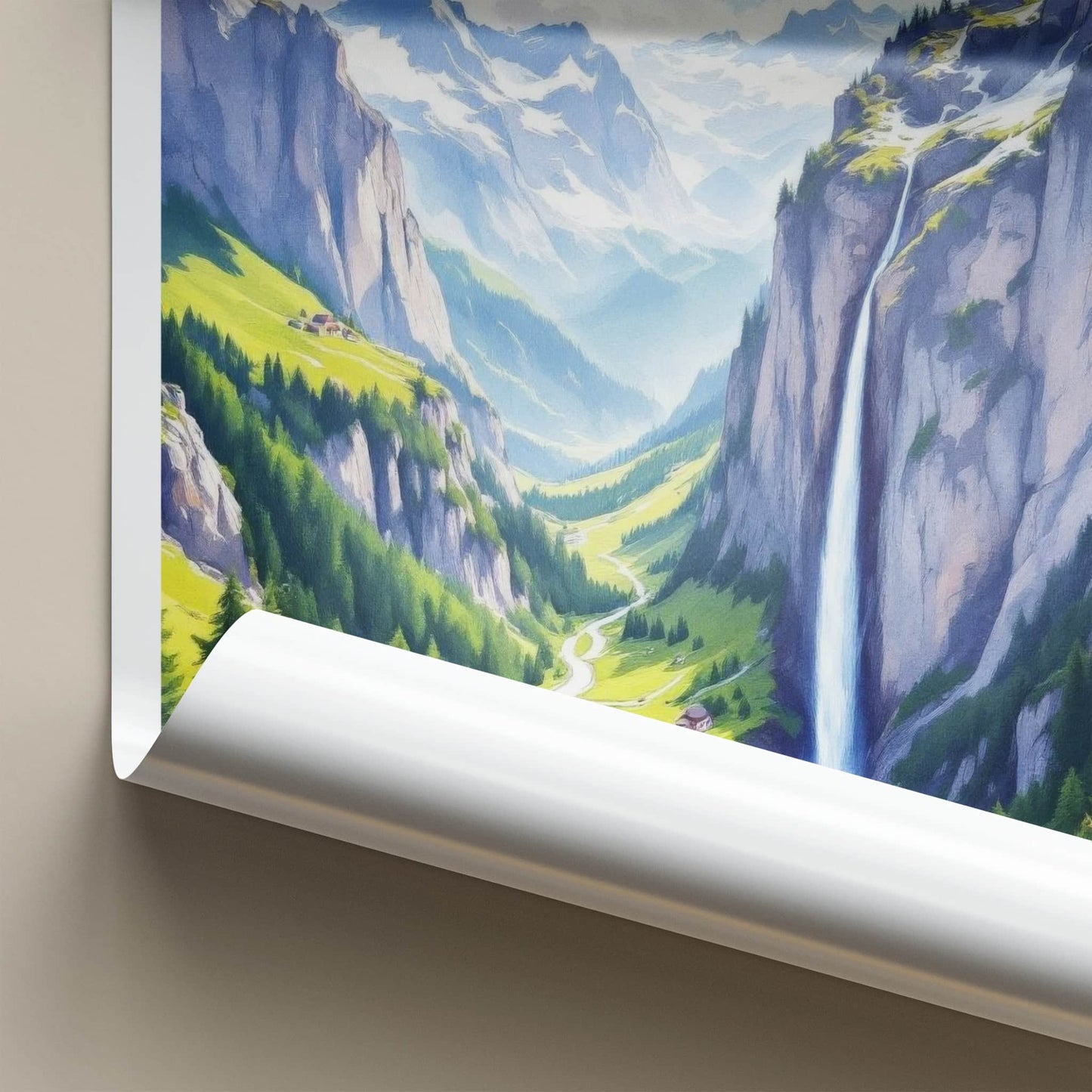 Lauterbrunnen Poster - Switzerland Travel Art - Mountain Valley Waterfall Home Decor
