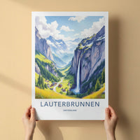 Lauterbrunnen Poster - Switzerland Travel Art - Mountain Valley Waterfall Home Decor