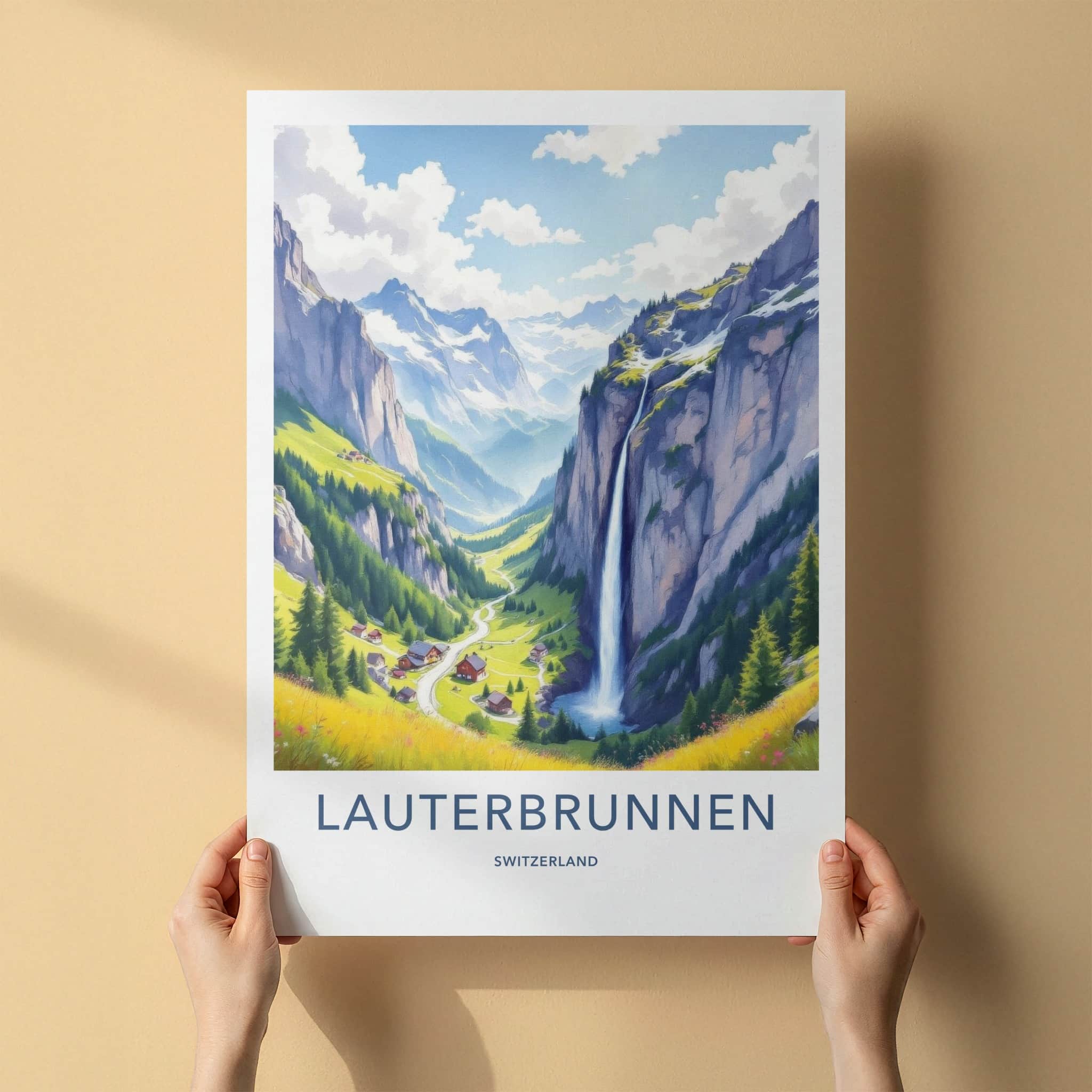 Lauterbrunnen Poster - Switzerland Travel Art - Mountain Valley Waterfall Home Decor