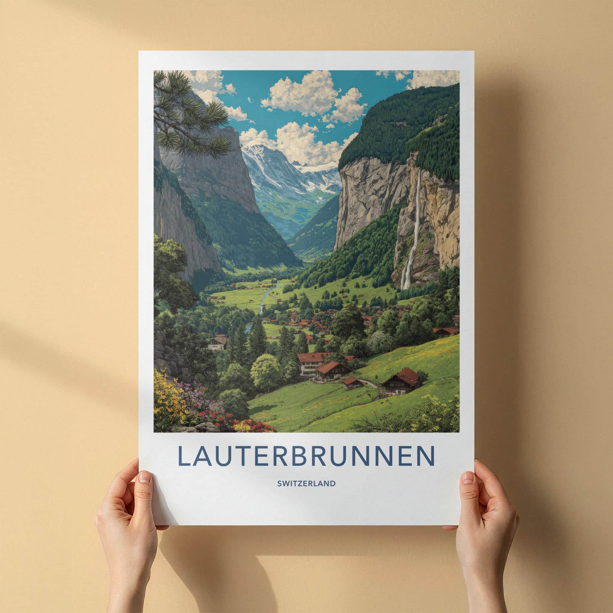 Lauterbrunnen Poster - Switzerland Travel Print - Scenic Valley Village Home Decor