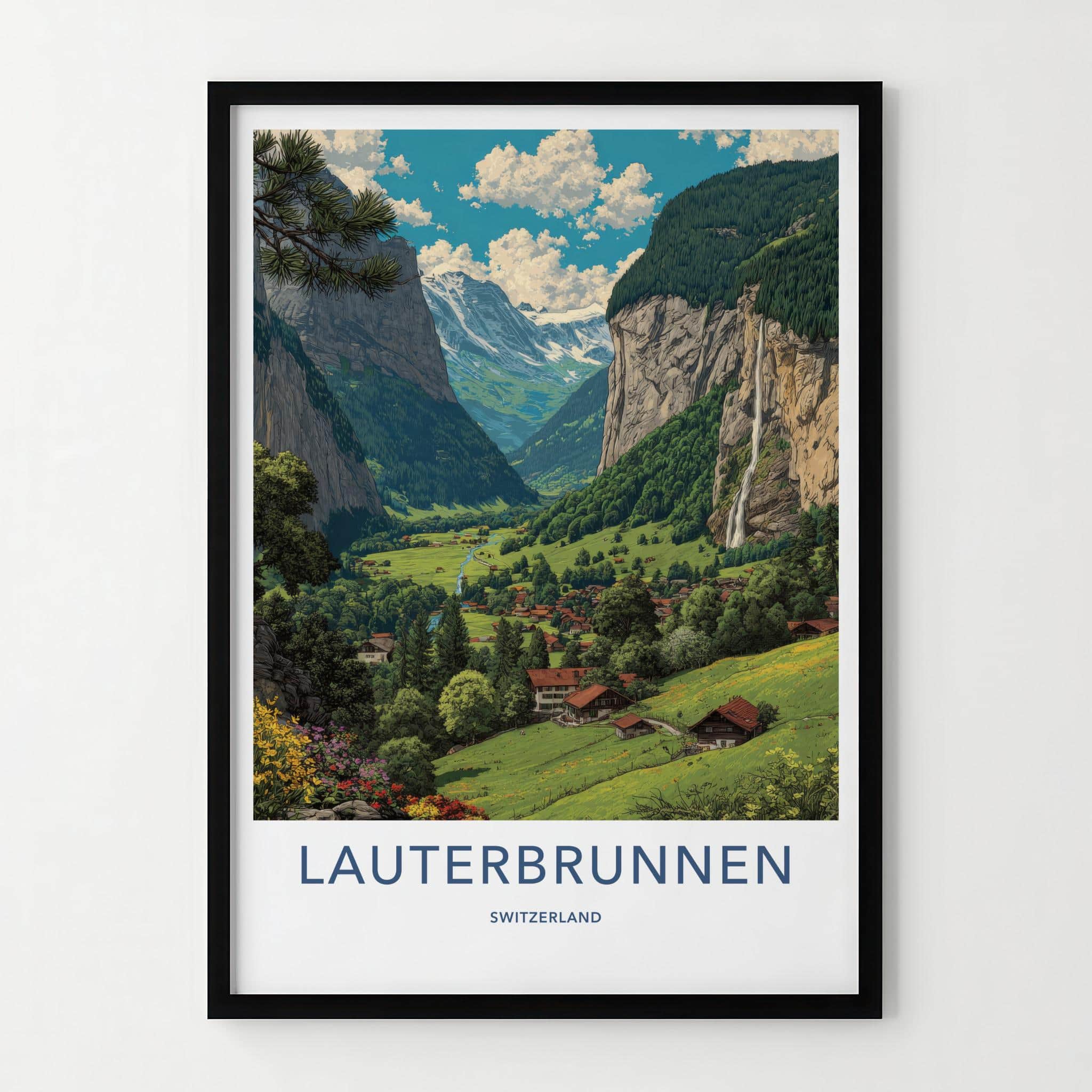 Lauterbrunnen Poster - Switzerland Travel Print - Scenic Valley Village Home Decor