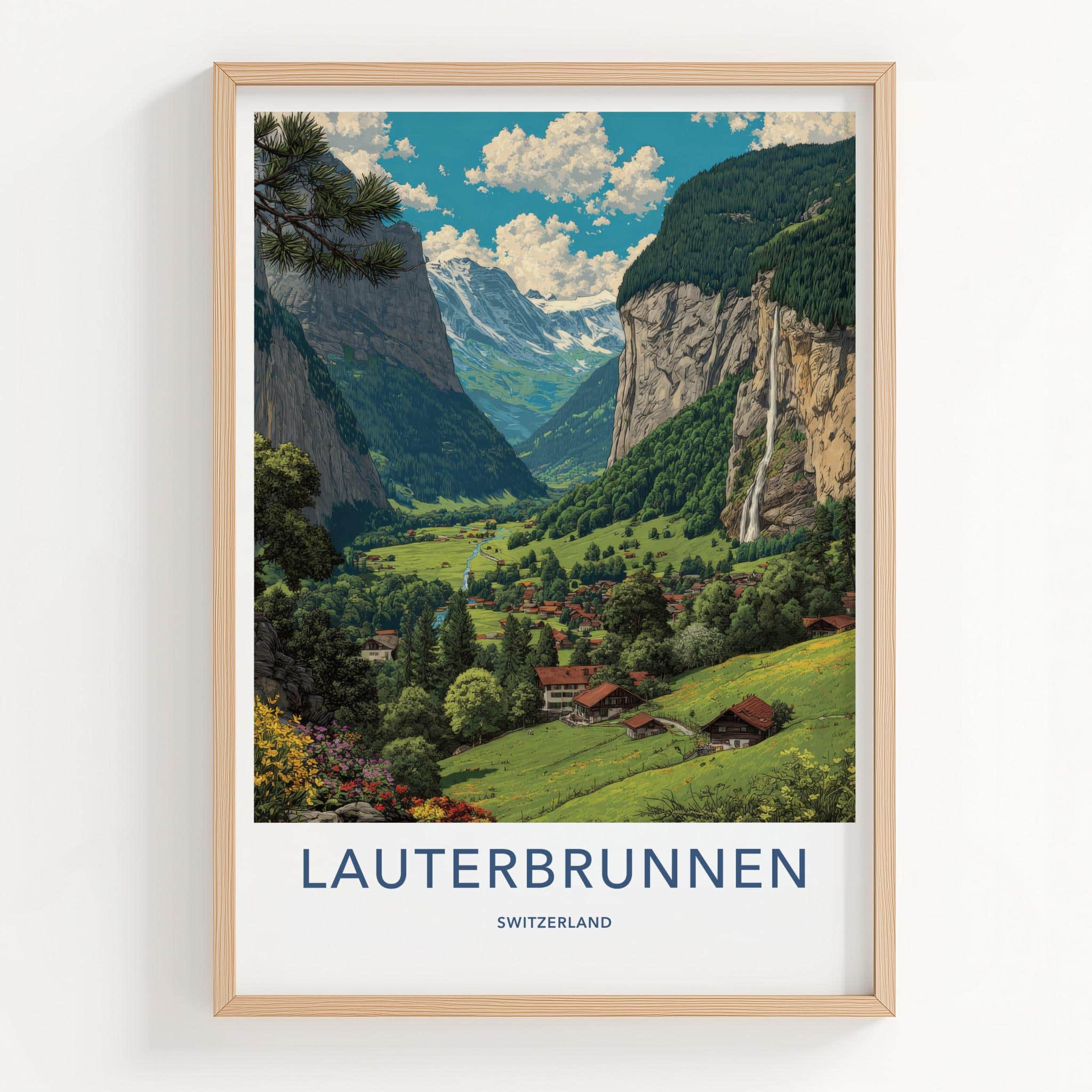 Lauterbrunnen Poster - Switzerland Travel Print - Scenic Valley Village Home Decor