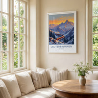 Lauterbrunnen Poster - Switzerland Travel Print - Winding Red Train Wall Decor