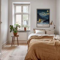 Lauterbrunnen Poster - Switzerland Wall Art - Moonlit Winter Train Home Decor