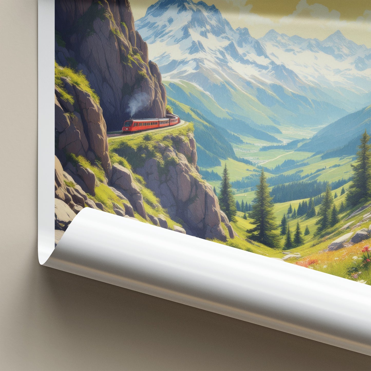 Lauterbrunnen Poster - Switzerland Wall Art - Red Train Valley Home Decor