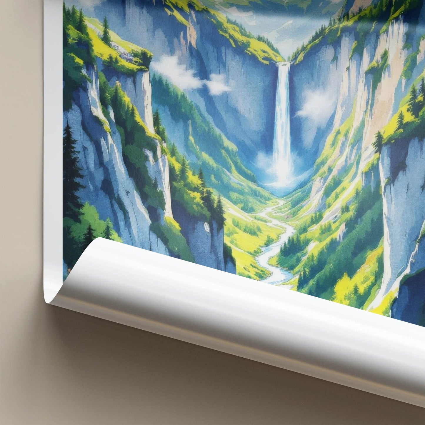Lauterbrunnen Poster - Switzerland Wall Art - Towering Cliff Waterfall Gift