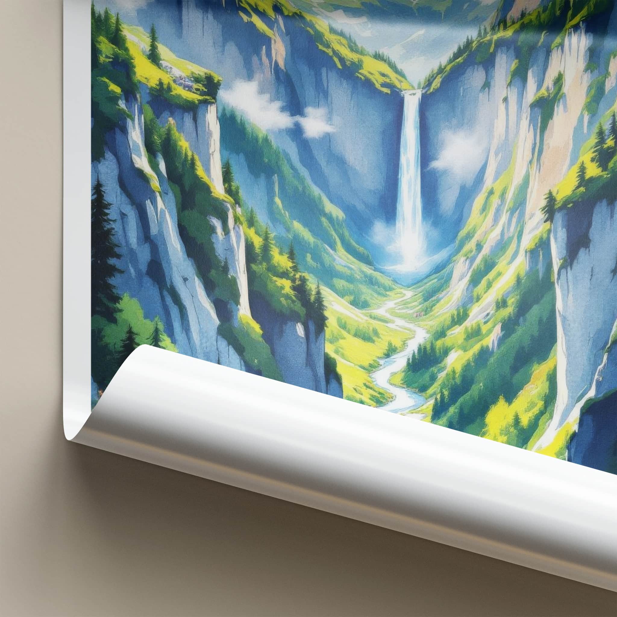 Lauterbrunnen Poster - Switzerland Wall Art - Towering Cliff Waterfall Gift