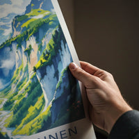 Lauterbrunnen Poster - Switzerland Wall Art - Towering Cliff Waterfall Gift