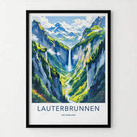 Lauterbrunnen Poster - Switzerland Wall Art - Towering Cliff Waterfall Gift