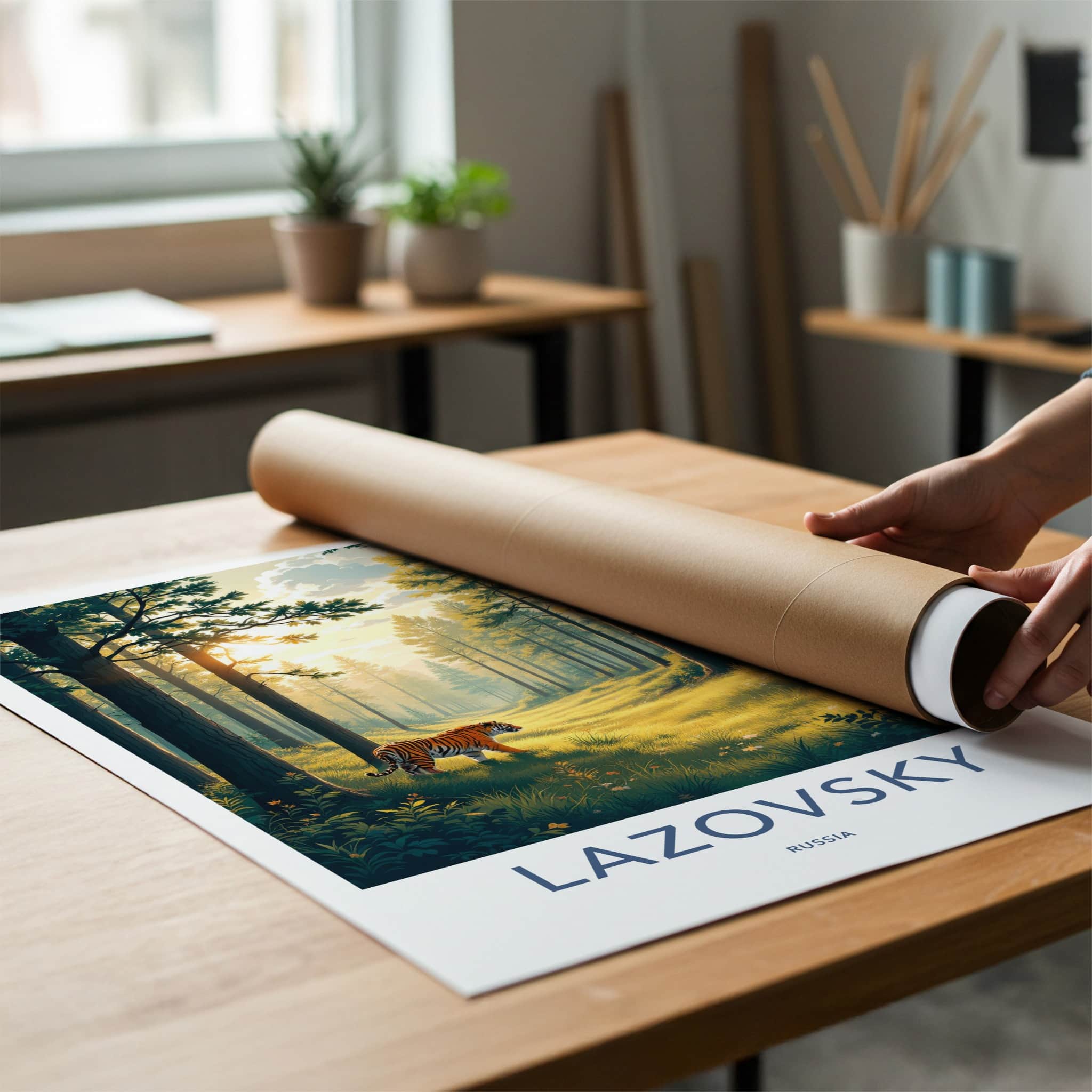 Lazovsky Poster - Russia Travel Art - Forest Sunlit Tiger Home Decor