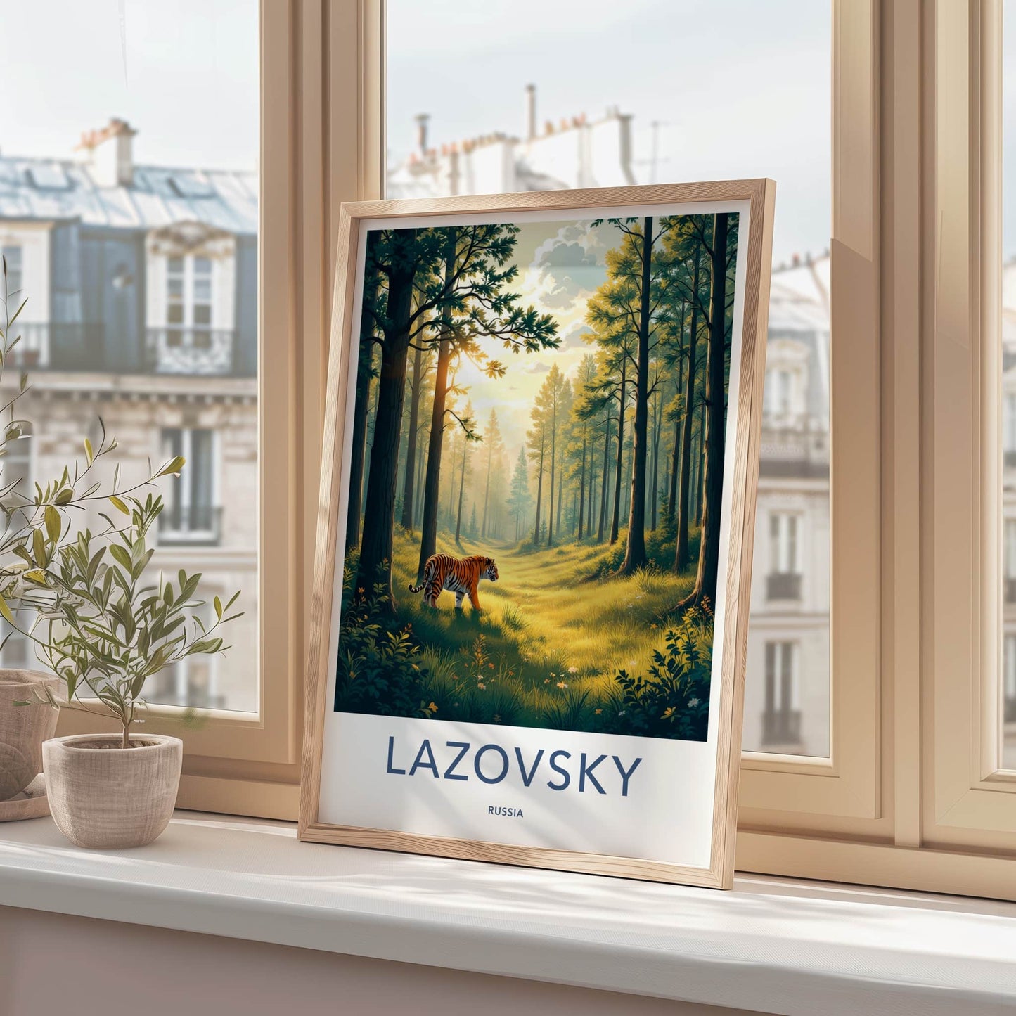 Lazovsky Poster - Russia Travel Art - Forest Sunlit Tiger Home Decor