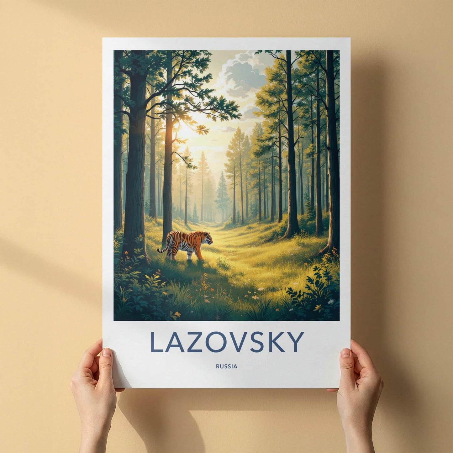 Lazovsky Poster - Russia Travel Art - Forest Sunlit Tiger Home Decor