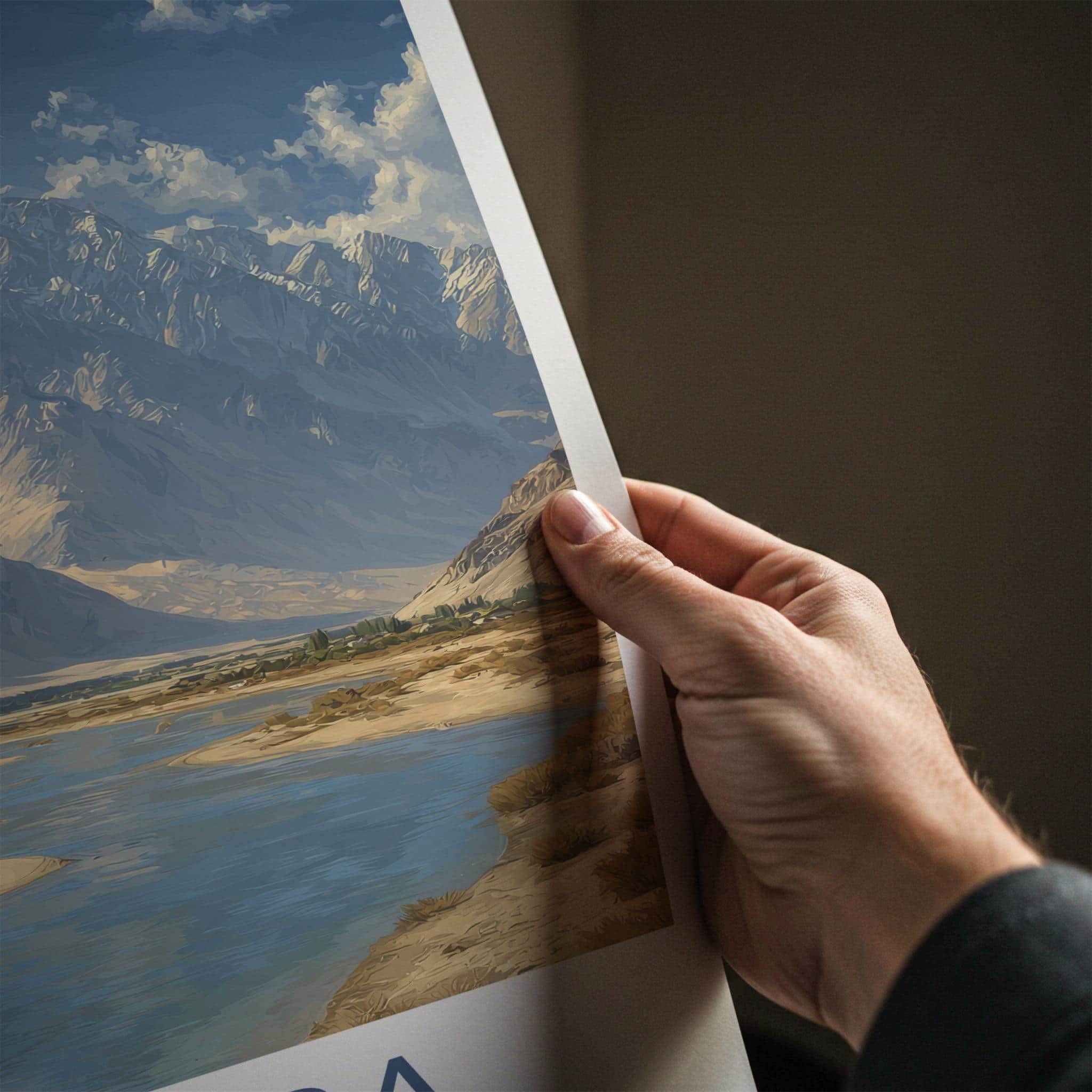 Ldumra Poster - India Travel Art - Ladakh River Camel Mountains Wall Decor