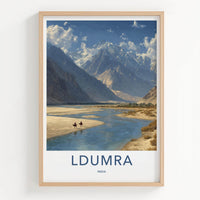 Ldumra Poster - India Travel Art - Ladakh River Camel Mountains Wall Decor