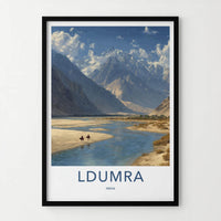 Ldumra Poster - India Travel Art - Ladakh River Camel Mountains Wall Decor