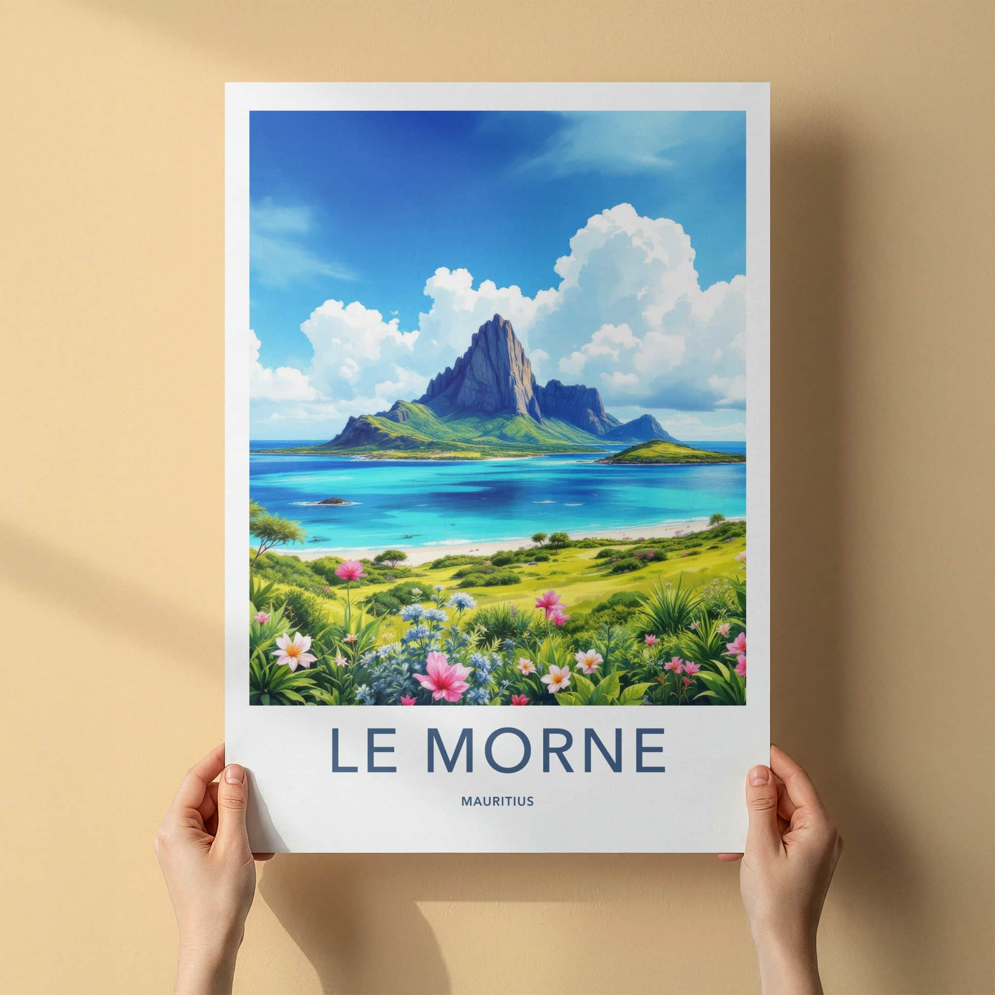LE MORNE Poster - MAURITIUS Travel Art - Dramatic Peak Ocean Home Decor